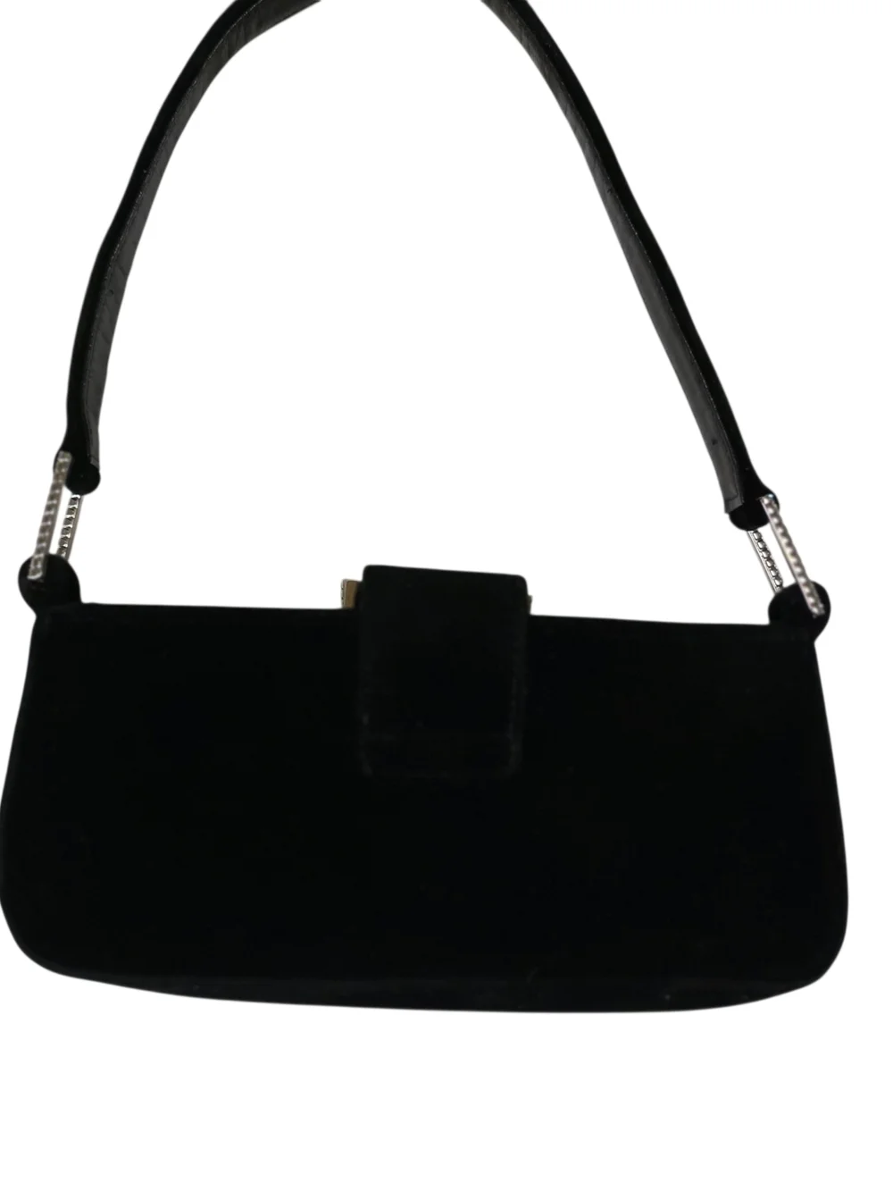 Jimmy Choo Black Velvet Crystal Buckle Baguette Shoulder Bag Y2K Evening Designe